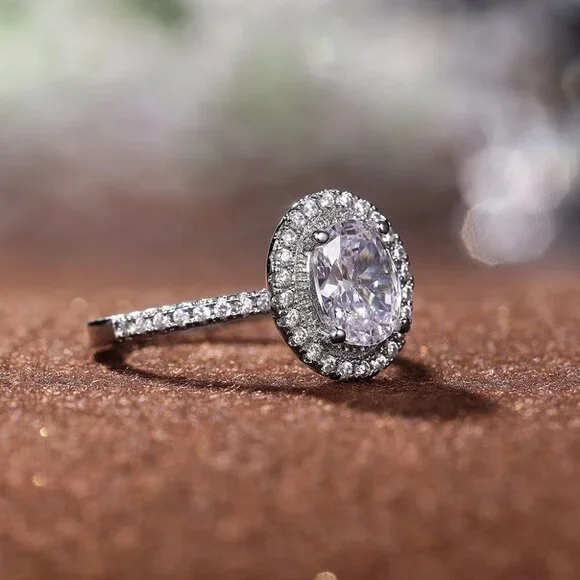 😍Beautiful Big Oval Pure Zircon Silver Plated Elegant Ring for Women, L113 - Picture 7 of 10